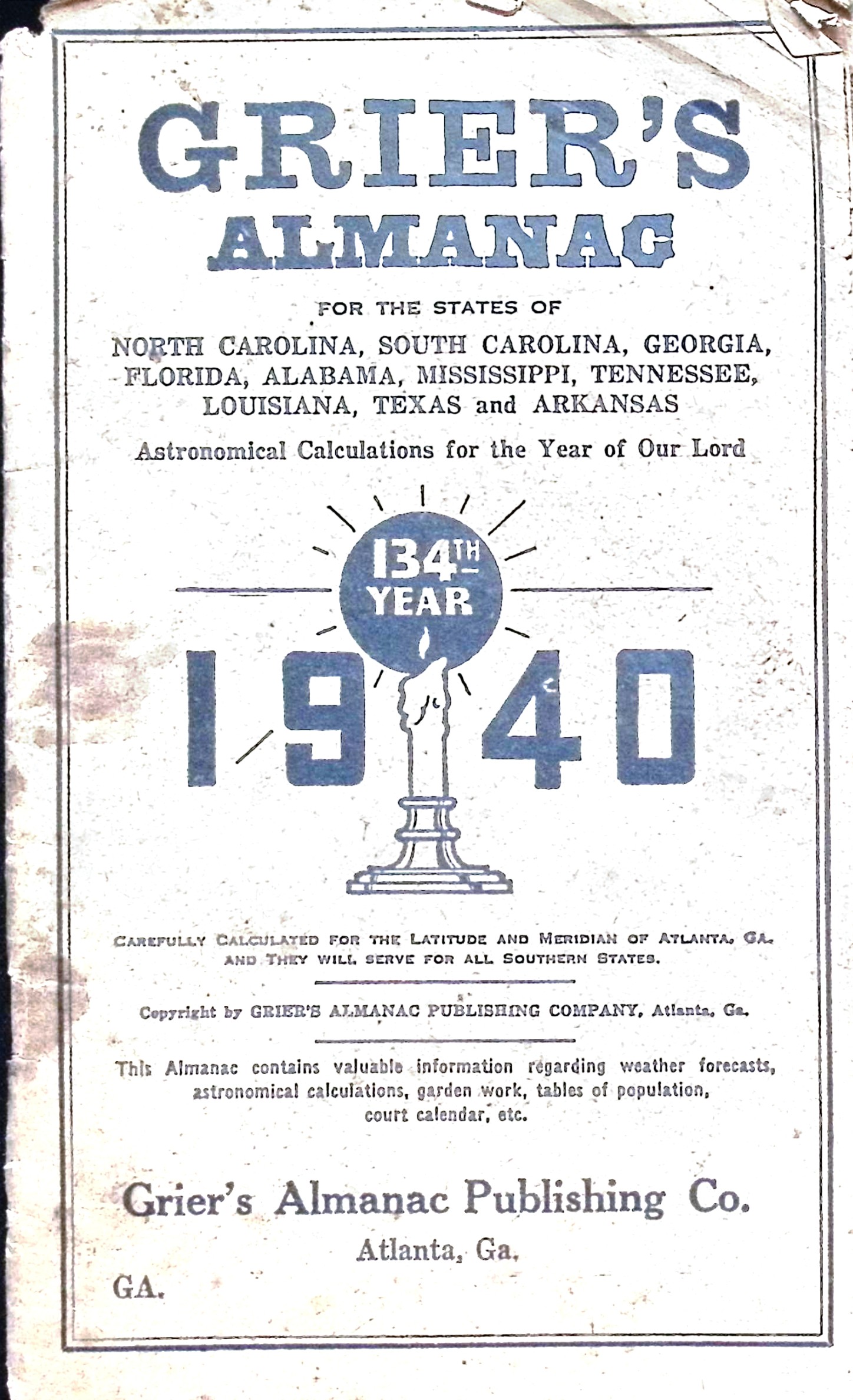 Griers Almanac Year, 1940