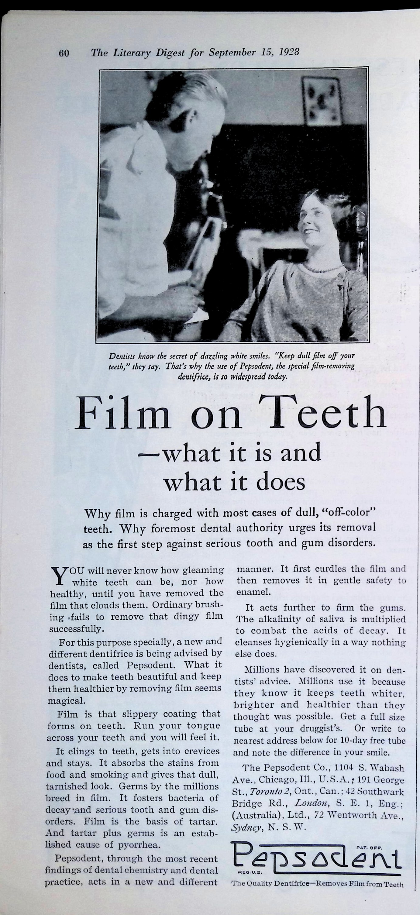 Advertisement 1928.Pepsodent