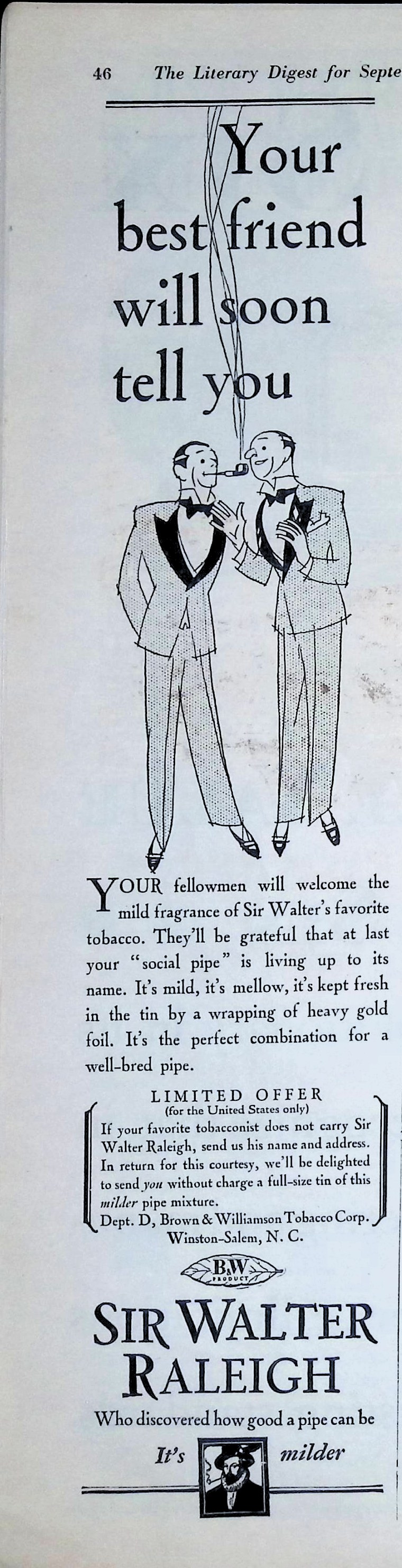 Advertisement 1928.SirWalterRaleigh