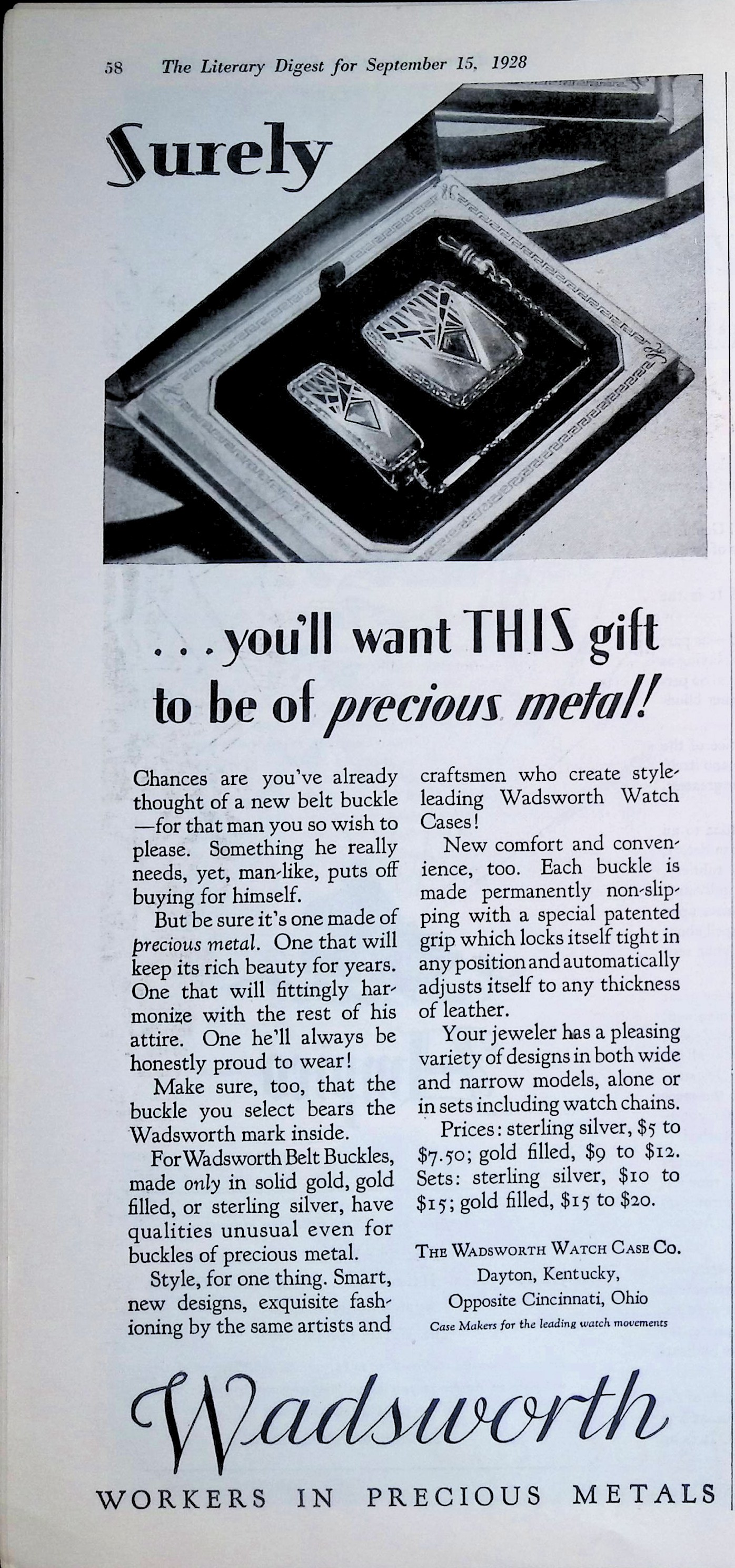 Advertisement 1928.Wadsworth.WatchCase